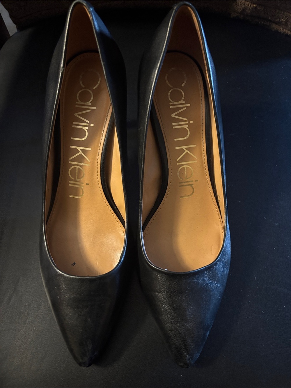 Calvin Klein Black Pointed Toe Leather Pumps